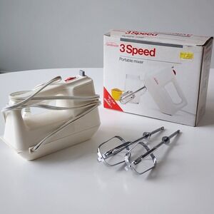 Vintage Sunbeam 3 Speed Electric Hand Mixer Beaters Model HMD 37 With Box 1970s